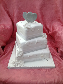 Square 3 Tier Wedding Cake with Hearts